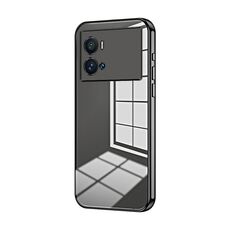Per vivo iQOO 9 Pro Custodia per telefono con foro sottile con placcatura trasparente (nera)