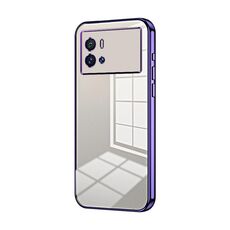 Per vivo iQOO 9 Custodia per telefono con foro sottile con placcatura trasparente (viola)