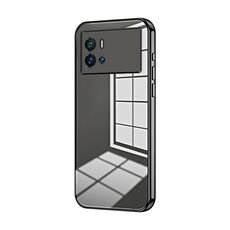 Per vivo iQOO 9 Custodia per telefono con foro sottile con placcatura trasparente (nera)