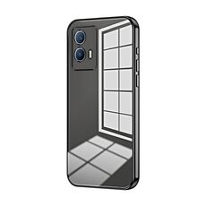 Per vivo iQOO U5 Custodia per telefono con foro sottile con placcatura trasparente (nera)