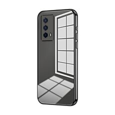Per vivo iQOO Z5 Custodia per telefono con foro sottile con placcatura trasparente (nera)