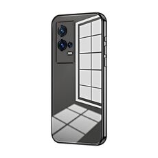 Per vivo iQOO 8 Pro Custodia per telefono con foro sottile con placcatura trasparente (nera)