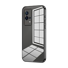 Per vivo iQOO 8 Custodia per telefono con foro sottile con placcatura trasparente (nera)