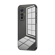 Per vivo iQOO 5 Pro Custodia per telefono con foro sottile con placcatura trasparente (nera)