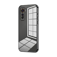 Per vivo iQOO 5 Custodia per telefono con foro sottile con placcatura trasparente (nera)