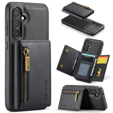 Per Samsung Galaxy S24+ 5G DG.MING Serie M5 Custodia per telefono in pelle staccabile con cerniera RFID multi card (Nero)