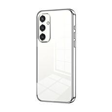Custodia per telefono con foro fine con placcatura trasparente per Samsung Galaxy S24+ 5G (argento)