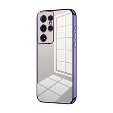 Per Samsung Galaxy S21 Ultra 5G Custodia per telefono con foro fine con placcatura trasparente (viola)