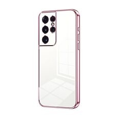 Custodia per telefono con foro fine con placcatura trasparente per Samsung Galaxy S21 Ultra 5G (rosa)