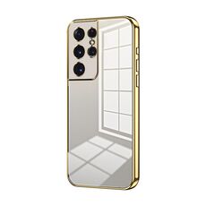 Custodia per telefono con foro fine con placcatura trasparente per Samsung Galaxy S21 Ultra 5G (oro)
