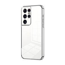 Custodia per telefono con foro fine con placcatura trasparente per Samsung Galaxy S21 Ultra 5G (argento)