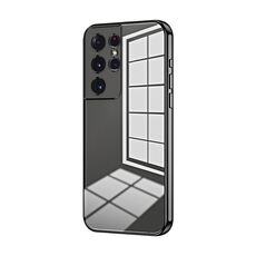 Per Samsung Galaxy S21 Ultra 5G Custodia per telefono con foro fine con placcatura trasparente (nera)