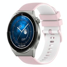 Per Huawei Watch GT3 Pro 43mm 20mm Cinturino in silicone bicolore a scacchi (rosa + bianco)