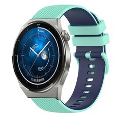 Per Huawei Watch GT3 Pro 43mm 20mm Cinturino in silicone bicolore a scacchi (verde acqua + blu)