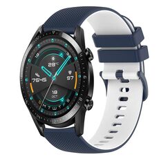 Per Huawei Watch GT2 42mm 20mm Cinturino in silicone bicolore a scacchi (blu scuro + bianco)