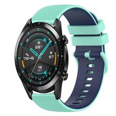 Per Huawei Watch GT2 42mm 20mm Cinturino in silicone bicolore a scacchi (verde acqua + blu)