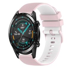 Per Huawei Watch 2 Cinturino in silicone bicolore a scacchi da 20 mm (rosa + bianco)