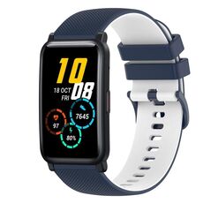 Cinturino per orologio in silicone bicolore a scacchi da 20 mm For Honor Watch ES (blu scuro + bianco)