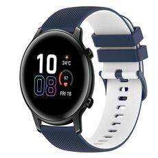 Cinturino per orologio in silicone bicolore a scacchi da 42 mm 20 mm per Honor MagicWatch2 (blu scuro + bianco)