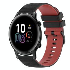 Cinturino per orologio in silicone bicolore a scacchi da 42 mm 20 mm per Honor MagicWatch2 (nero + rosso)