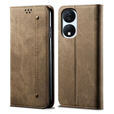 Custodia per telefono in pelle flip con texture denim per Honor Play 8T 5G / X7b (cachi)