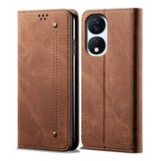 Custodia per cellulare in pelle flip con texture denim per Honor Play 8T 5G / X7b (marrone)