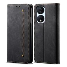 Custodia per cellulare in pelle flip con texture denim per Honor Play 8T 5G / X7b (nera)