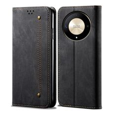 Custodia per telefono in pelle flip con texture denim per Honor Magic6 Lite / X9b 5G (nera)