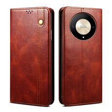 Per Honor Magic6 Lite / X9b 5G Custodia per telefono in pelle con texture Crazy Horse in cera d'olio (marrone)