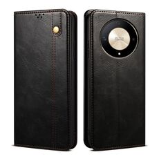 Per Honor Magic6 Lite / X9b 5G Custodia per cellulare in pelle con texture Crazy Horse a cera d'olio (nera)