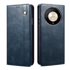 Custodia per telefono in pelle con texture Crazy Horse in cera d'olio per Honor Magic 6 Lite / X9b 5G (blu)