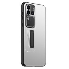 Custodia per telefono con supporto in TPU ibrido in metallo satinato per vivo S18 Pro (argento)