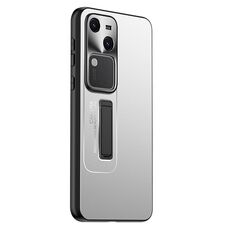 Custodia per telefono con supporto in TPU ibrido in metallo satinato per vivo S18 (argento)