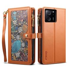 Per Xiaomi 13T / 13T Pro / Redmi K60 Ultra ESEBLE Star Series Cordino Portafoglio con cerniera Custodia per telefono in pelle RFID (marrone)