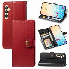Per Samsung Galaxy S24 5G Custodia per telefono in pelle con fibbia in tinta unita retrò (rossa)