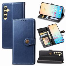 Per Samsung Galaxy S24 5G Custodia per telefono in pelle con fibbia in tinta unita retrò (blu)