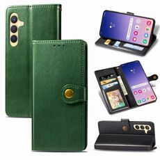 Per Samsung Galaxy S24+ 5G Custodia per telefono in pelle con fibbia in tinta unita retrò (verde)