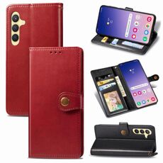 Per Samsung Galaxy S24+ 5G Custodia per telefono in pelle con fibbia in tinta unita retrò (rossa)