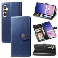 Per Samsung Galaxy S24+ 5G Custodia per telefono in pelle con fibbia in tinta unita retrò (blu)