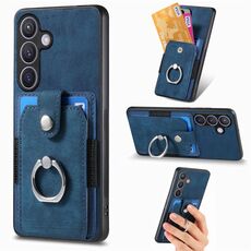 Custodia per telefono a portafoglio con carta ad anello retrò per Samsung Galaxy S24 5G (blu)