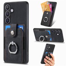 Custodia per telefono a portafoglio con carta ad anello retrò per Samsung Galaxy S24 5G (nera)