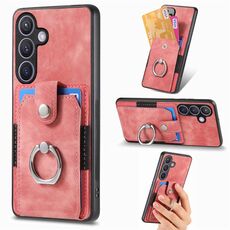 Custodia per telefono a portafoglio con carta ad anello retrò per Samsung Galaxy S24 5G (rosa)