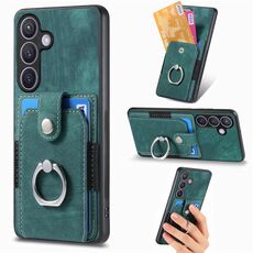 Custodia per telefono a portafoglio con carta ad anello retrò per Samsung Galaxy S24 5G (verde)