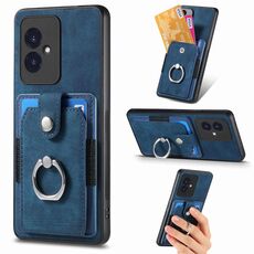 Custodia per telefono a portafoglio con carta ad anello retrò per Honor 100 (blu)