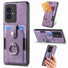 Custodia per telefono a portafoglio con carta ad anello retrò per Honor 100 (viola)