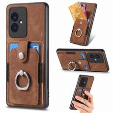 Custodia per telefono a portafoglio con carta ad anello retrò per Honor 100 (marrone)