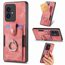 Custodia per telefono a portafoglio con carta ad anello retrò per Honor 100 (rosa)