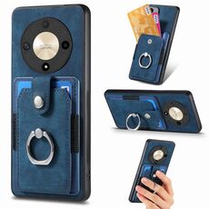 Custodia per telefono a portafoglio con carta ad anello retrò per Honor X9b (blu)