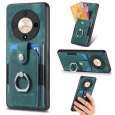 Custodia per telefono a portafoglio con carta ad anello retrò per Honor X9b (verde)