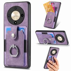 Custodia per telefono a portafoglio con carta ad anello retrò per Honor X9b (viola)